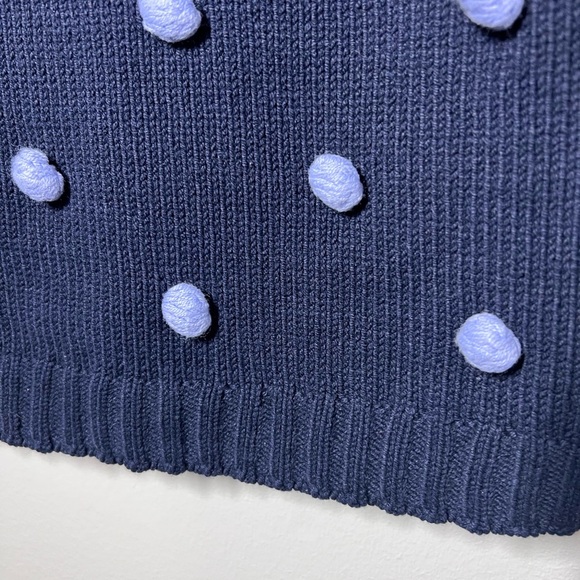 Talbots Petite Womens Navy Baubles Pom‎ Pom Polka Dot Cotton Blend Sweater Small - Picture 7 of 12